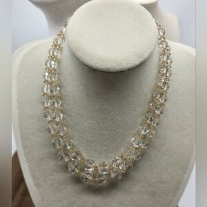 Vintage Marvella 1950s Beaded Double Strand Choker Necklace • Clear & Topaz